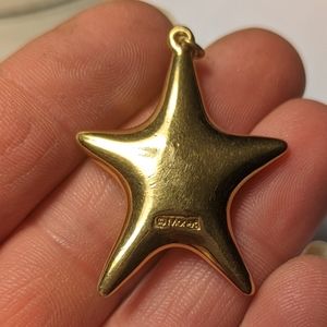 Monet Puffy Star Necklace Vtg Silver Tone Cable Chain 18" Signed